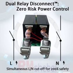 Dual relay with copper terminals and indication of simultaneous L/N disconnection