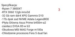 Specyfikacja komputera z procesorem Ryzen 7 3800XT i kartą graficzną RTX 3060.