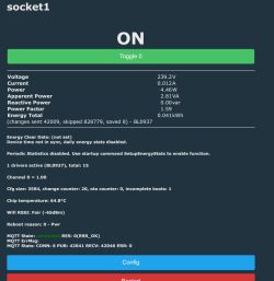 Socket control panel with Toggle 0 button and energy statistics