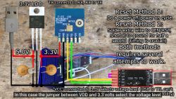Diagram of USB to UART converter connection with an external 3.3 V power supply and reset methods.