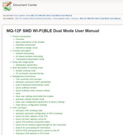 Screenshot of a user manual titled MQ-12F SMD WI-FI/BLE Dual Mode User Manual
