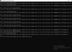 Screenshot of a Windows command prompt window showing attempts to transfer a file via serial port.