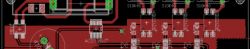 Close-up of a circuit board design with visible traces and components.