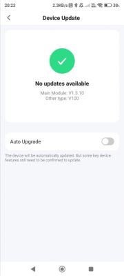 Device Update Screen Indicating No Updates Available Screenshot of device update screen showing no updates available.