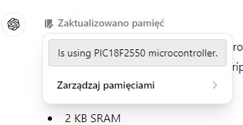 Okno z informacją o zaktualizowanej pamięci w oknie ChatGPT