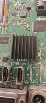 Vestel 17MB110 mainboard with HDMI ports and heatsink Vestel 17MB110 mainboard with visible HDMI ports and black heatsink