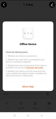 Screenshot showing an Offline Device message with troubleshooting instructions.