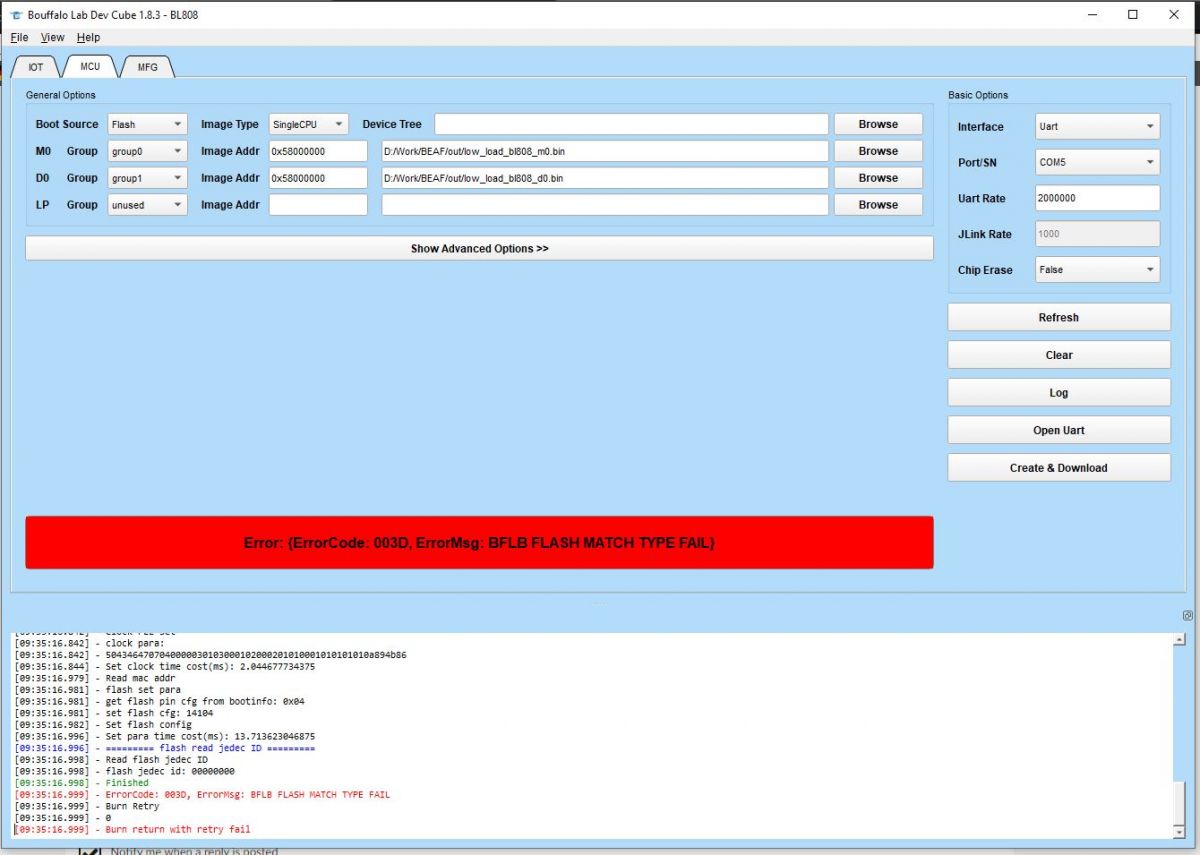 BL 808 Not Flashing Showing Following Error "ErrorCode: 003D, ErrorMsg ...