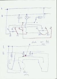 Schemat instalacji z czujnikiem ruchu w instalacji schodowej. Schemat instalacji z czujnikiem ruchu w instalacji schodowej.