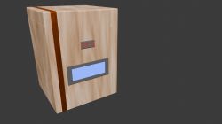 Visualization of an electronic device in a wooden case with an LED display and a copper strip on the left side.
