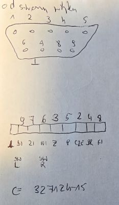 Drawing of a DB9 connector wiring diagram for an Amiga mouse.
