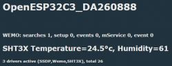 Screenshot displaying data from ESP32C3, including SHT3X sensor readings of 24.5°C temperature and 61 humidity.