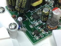 Close-up of a circuit board with electronic components.