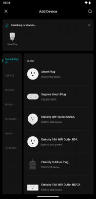 Smart Plug App Interface for Adding Devices App interface for adding devices with a list of smart electrical outlets.