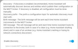 Screenshot of Home Assistant configuration options for MQTT automatic discovery.