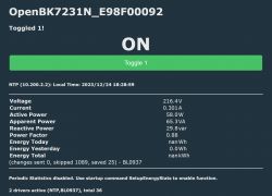 OpenBK7231N Application Interface with Power Information User interface of the OpenBK7231N application with current power status set to ON.