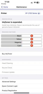 Epson XP-2105 - Wykrywa nieoryginalne tusze, downgrade firmware, drukowanie na zamiennikach