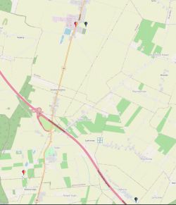 Mapa okolic Muchnowa z zaznaczonymi punktami BTS sieci komórkowej i lokalizacją planowanej przeprowadzki.