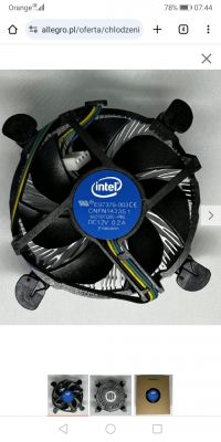 Chłodzenie procesora Intel na tle białej powierzchni.