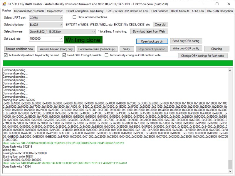 BK7231 Easy UART Flasher interface after successful OpenBL602 firmware write