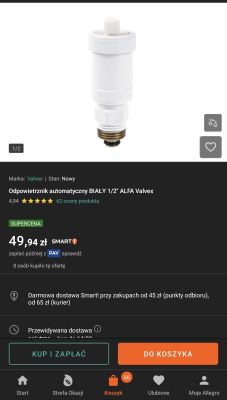Biały automatyczny odpowietrznik 1/2 ALFA Valvex na czarnym tle