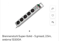 Listwa Brennenstuhl Super-Solid z 5 gniazdami i wskaźnikiem działania w kolorze srebrnym.