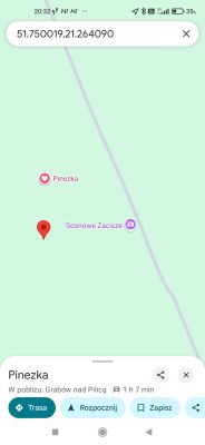 Mapa z lokalizacją działki w pobliżu miejscowości Tomczyn, oznaczonej pinezką na zielonym tle.