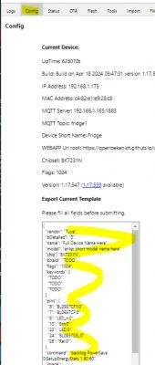 Screenshot from a web application showing device configuration.