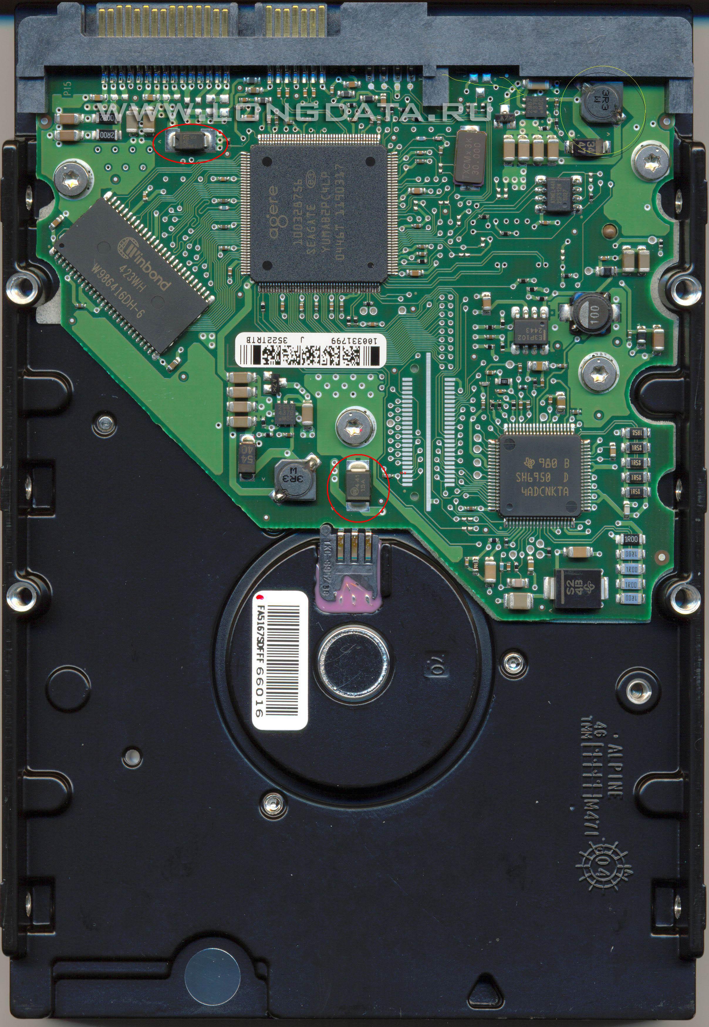 Lokalizacja transila w dysku Seagate ST3120827AS po uszkodzeniu elektroniki