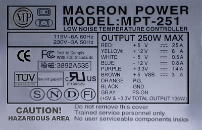 MACRON POWER model: MPT-251 250W po przełączeniu na 110V