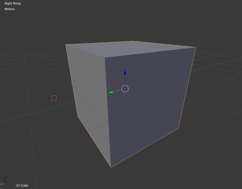 3D cube view in Blender with colored axes and transformation arrows