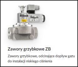 Zawór grzybkowy ZB, używany do odcinania dopływu gazu w instalacjach niskiego ciśnienia.