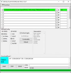 Screenshot of ESP3252 Flash Download Tool V3.9.7 with firmware file loaded.