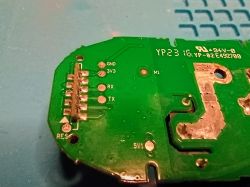 Circuit Board with Connectors Image of a circuit board with visible connectors labeled GND, 3V3, RX, TX.