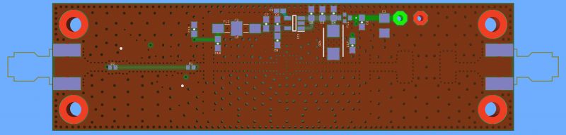 DAB Amplifier - PCB View PCB of DAB amplifier with mounted components in a sealed enclosure.