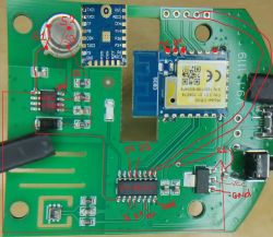 Circuit board with pin and component markings.