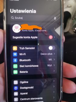 Menu ustawień iPhone'a, z włączonym Bluetooth.