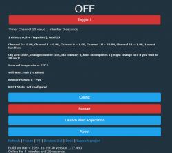 Screenshot of a device user interface displaying status information and configuration options.