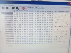 Zdjęcie ekranu programu do odczytu pamięci z wyświetlonymi danymi w formacie szesnastkowym.