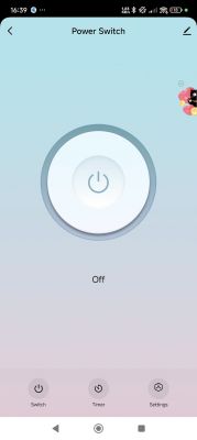 App screen showing a power switch that is turned off.