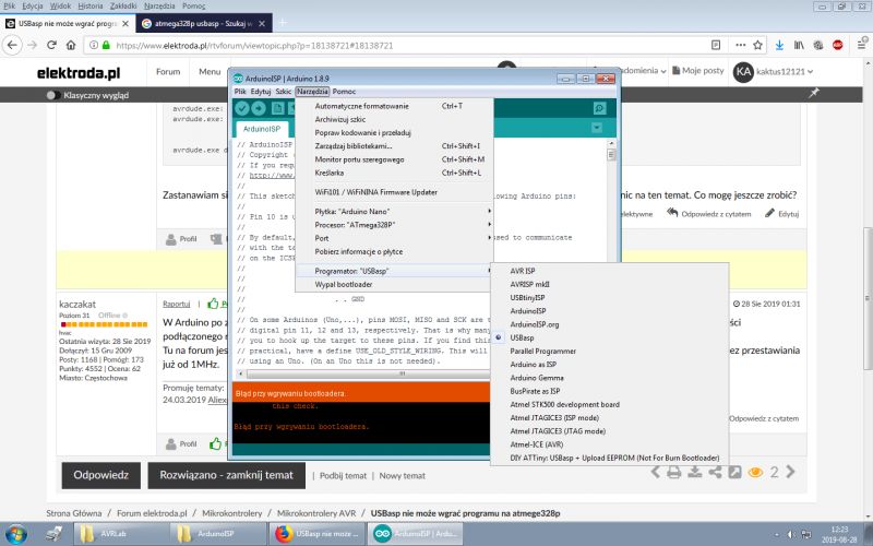USBasp - błąd program enable: target doesn't answer przy atmege328p