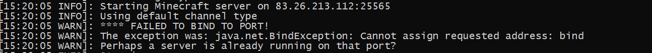 Failed to bind to port minecraft server что делать