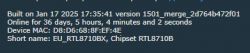 Screenshot showing device information built on January 17, 2025, including MAC address and chipset.