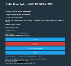 Della Mini Split control panel displaying temperature and device status.