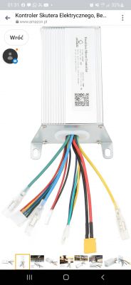 Kontroler silnika elektrycznego z kolorowymi przewodami.