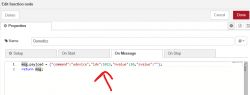 Screenshot showing Node-RED function configuration for Domoticz integration.