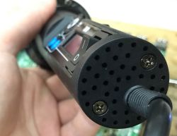 Close-up of hot air WEP 8858 handle with vented end and power cable