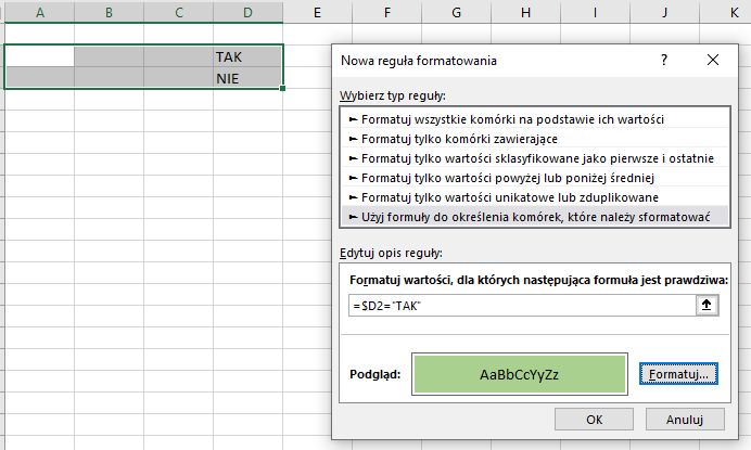 Formatowanie Warunkowe Excel Jeśli Inna Komórka Zawiera Tekst 8033