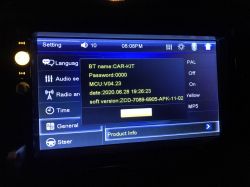 Car player 7010b settings screen displaying BT and software version information.