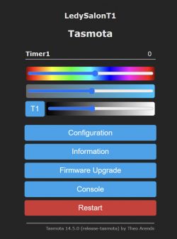 Tasmota user interface with sliders for lighting control.